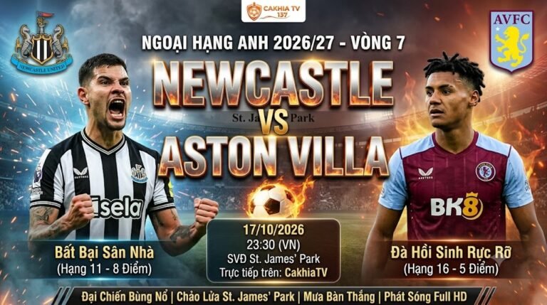 Nhận định trực tiếp bóng đá Newcastle vs Aston Villa vòng 7 Ngoại hạng Anh trên CakhiaTV